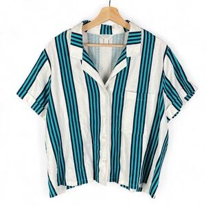 Banana Republic XXL Linen Blend Boho Boxy Preppy Coastal Collared Button Top